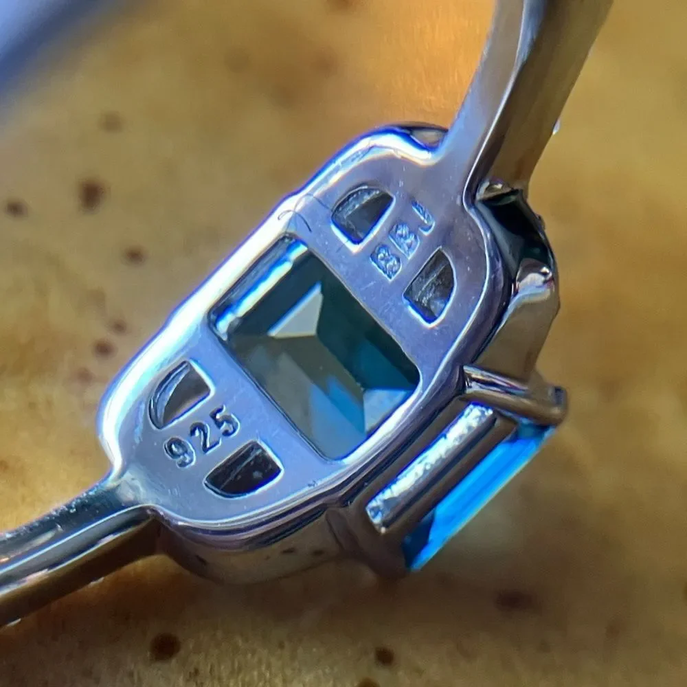 London Blue Topaz White Diamond Sterling Silver Ring Size 8